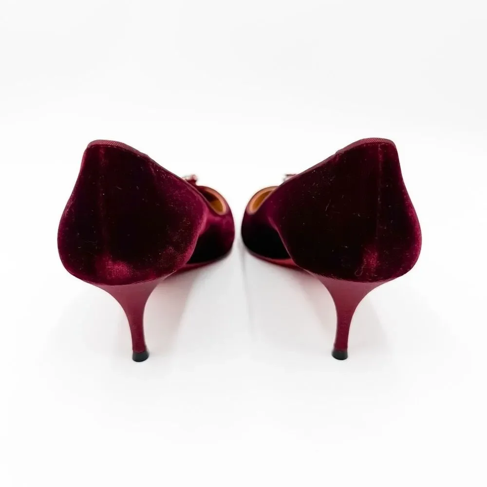 Christian Louboutin Velvet Madame Menule Bow Pumps Kitten Heel EU 38.5 US 8.5